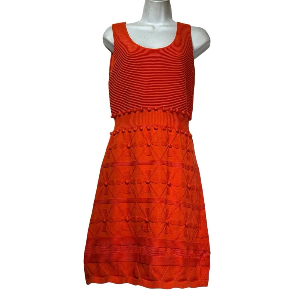 Milly Bahia Orange Textured Knit Sleeveless Fit Flare Dress Womens Size S